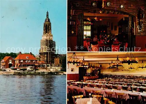 AK / Ansichtskarte Rhenen Hotel Cafe Restaurant Stichse Oever Gastraum Festsaal Kirche Rhenen