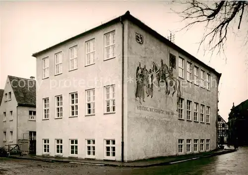 AK / Ansichtskarte 73835436 Uffenheim Gebaeude mit Aufschrift Verleihung der Stadtrecht Anno 1349 Uffenheim