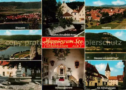 AK / Ansichtskarte 73835439 Happurg Stausee Gasthof Schwarzes Ross Panorama Blick vom Hohlen Fels Stausee Gaensemaennchen St Georgskirche Am Schwingbogen Happurg