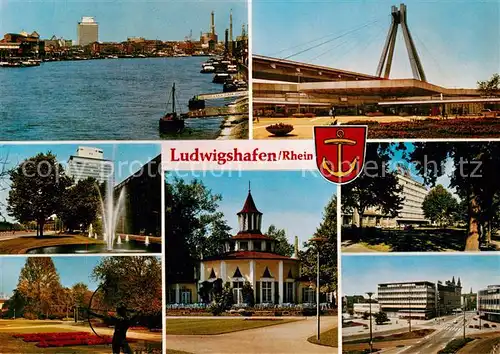 AK / Ansichtskarte 73835510 Ludwigshafen__Rhein Panorama Bruecke Brunnen Park Teilansichten 