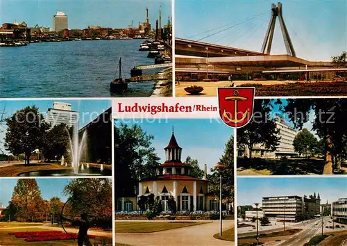 AK / Ansichtskarte 73835511 Ludwigshafen__Rhein Panorama Bruecke Brunnen Park Teilansichten 