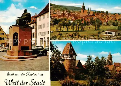 AK / Ansichtskarte 73835666 Weil_der_Stadt Kepler Denkmal Panorama Partie an der Stadtmauer Weil_der_Stadt