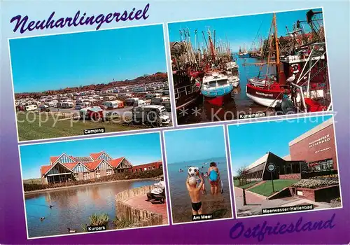 AK / Ansichtskarte 73836133 Neuharlingersiel Camping Kutterhafen Fischkutter Kurpark Meerwasser-Hallenbad Neuharlingersiel