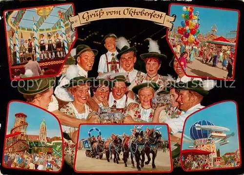 AK / Ansichtskarte Muenchen Oktoberfest Bierkutschen Fahrgeschaefte Trinkgelage Muenchen