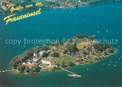 AK / Ansichtskarte Fraueninsel_Chiemsee Fliegeraufnahme Kloster Strandbad  Fraueninsel Chiemsee