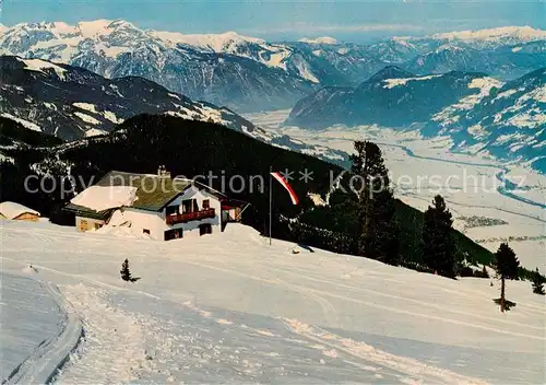 AK / Ansichtskarte Kaltenbach__Zillertal_Tirol_AT Alpengasthaus Kaltenbacher Schihuette mit Rofangebirge 