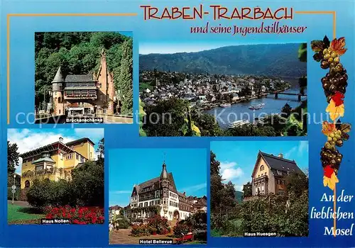 AK / Ansichtskarte Traben Trarbach_Mosel Brueckenschaenke Moselpartie Haus Nollen Hotel Bellevue Haus Huesgen 