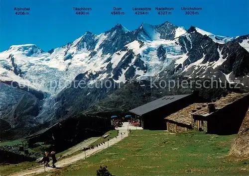 AK / Ansichtskarte Saas Grund_VS Bergrestaurant Kreuzboden Panorama der Viertausender 