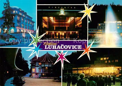 AK / Ansichtskarte Luhacovice_CZ Interhotel Alexandria Hala pramene Vincentky Spolecensky dum Kolonada s Jurkovicovym domem Vecerni koncert 