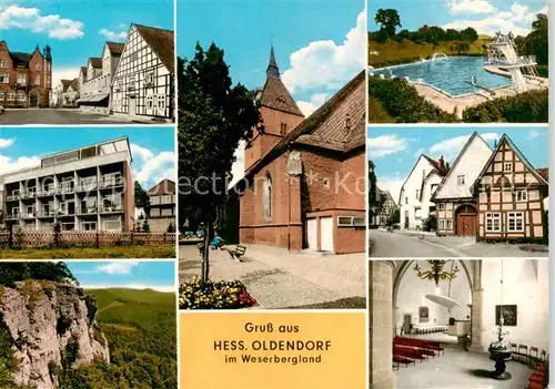 AK / Ansichtskarte Hessisch Oldendorf Teilansichten Kirche Schwimmbad Fachwerkhaeuser Panorama 