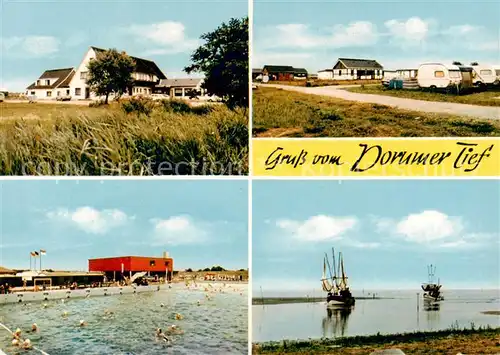 AK / Ansichtskarte Dorumer_Tief Hotel Restaurant Dorumer Tief Schwimmbad Fischkutter Dorumer Tief