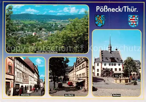 AK / Ansichtskarte Poessneck Blick von der Altenburg Steinweg Am Markt Rathaus Poessneck