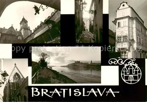 AK / Ansichtskarte 73839644 Bratislava_Pressburg_Pozsony Stara radnica Zamocnicka ulica dom U dobreho pastiera Frantiskansky kostol panorama na Dunaji 