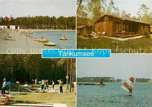 AK / Ansichtskarte 73839719 Isenbuettel Tamkumsee Strand Bungalow Minigolf Surfen Isenbuettel