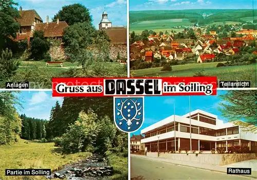 AK / Ansichtskarte Dassel_Solling Parkanlagen Panorama Rathaus Partie im Solling Landschaft Dassel Solling