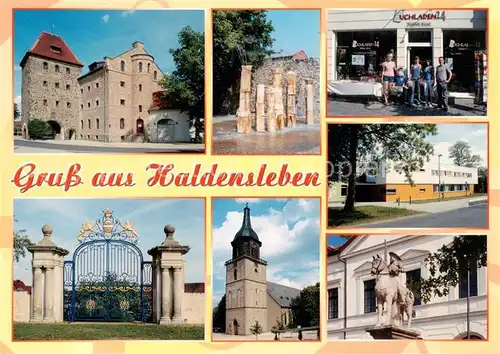 AK / Ansichtskarte Haldensleben Standaler Tor Die Sieben Aufrechten Hagentorplatz Buchladen 24 Jugendherberge Pariser Tor Hundisburg Sankt Marien Kirche Rathaus und Roland Haldensleben