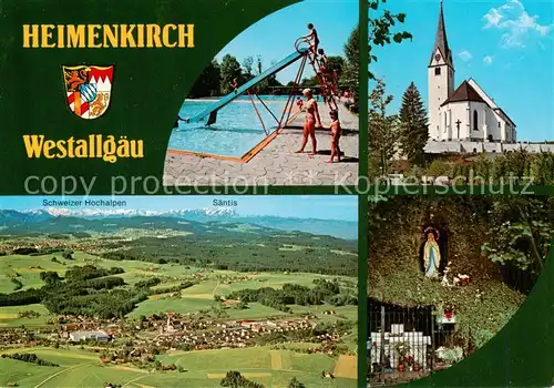 AK / Ansichtskarte 73840041 Heimenkirch Schwimmbad Fliegeraufnahme Kirche Mariengrotte Heimenkirch