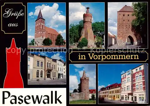 AK / Ansichtskarte 73840101 Pasewalk_Mecklenburg_Vorpommern Marienkirche Kiek in de Mark Prenzlauer Tor Am Markt Pulverturm Prenzlauer Strasse Pasewalk_Mecklenburg