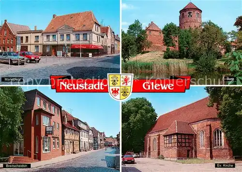 AK / Ansichtskarte 73840219 Neustadt-Glewe Marktplatz Burg Breitscheidstrasse Ev Kirche Neustadt-Glewe