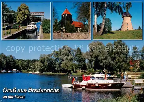 AK / Ansichtskarte Bredereiche Schleuse Kirche St Martin Hollaendermuehle Marina an der Havel Bredereiche