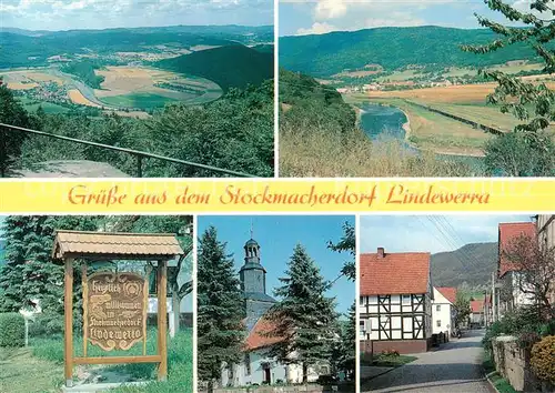 AK / Ansichtskarte Lindewerra Panorama von der Teufelskanzel Lindewerra und Hoeheberg Ortseingang Ev Kirche Dorfstrasse Lindewerra
