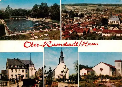 AK / Ansichtskarte Oberramstadt Schwimmbad Panorama Rathaus Kirche  Oberramstadt