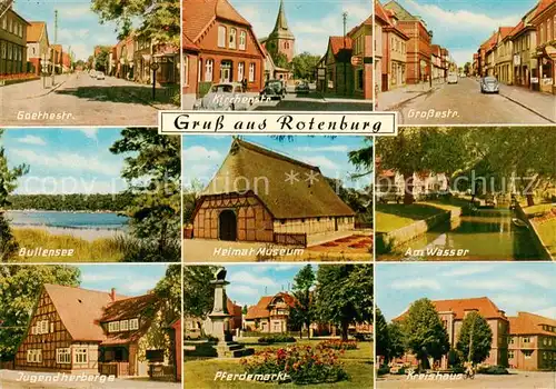 AK / Ansichtskarte 73840466 Rotenburg_Wuemme Goethestrasse Bullensee Jugendherberge Kirchenstrasse Heimatmuseum Pferdemarkt Grossestrasse Am Wasser Kreishaus Rotenburg Wuemme