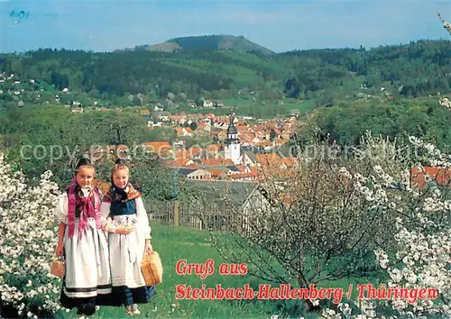 AK / Ansichtskarte 73840477 Steinbach_Hallenberg Panorama Blick zum Hermannsberg Trachten Baumbluete Steinbach_Hallenberg