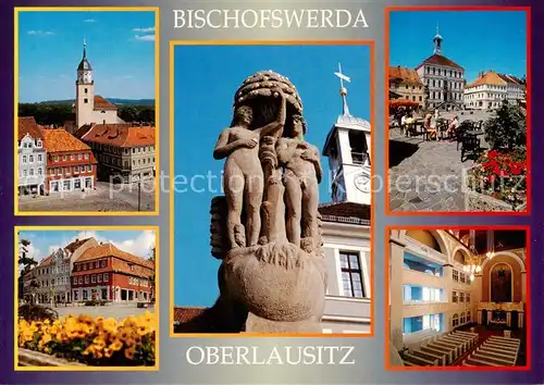 AK / Ansichtskarte 73840773 Bischofswerda Christuskirche Adam und Eva Brunnen Rathaus Altmarkt Inneres der Christuskirche Bischofswerda