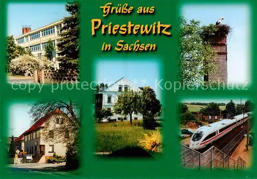 AK / Ansichtskarte Priestewitz Ortsmotive Turm Storchennest Eisenbahn Priestewitz