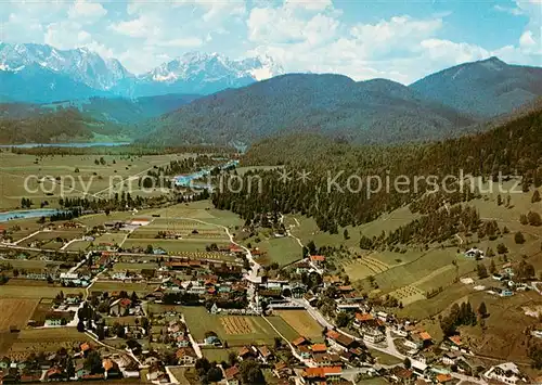 AK / Ansichtskarte Wallgau Fliegeraufnahme mit Alpenspitze und Zugspitze Wallgau