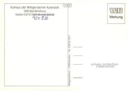 AK / Ansichtskarte 73841400 Bad_Berleburg Kurhaus der Wittgensteiner Kuranstalt Gastraeume Veranstaltungssaal Bad_Berleburg