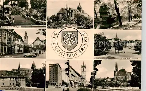 AK / Ansichtskarte 73841542 Erfurt Stadtpark Dom Am Daemmchen Platz der DSF Blick zum Domplatz Hermannsplatz und dom Hochhaus Leninstrasse Dom vom Petersberg gesehen Erfurt