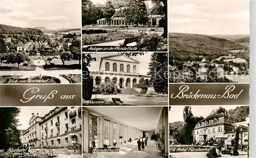 AK / Ansichtskarte Bad_Brueckenau Blick vom Fuerstenhof Kurhotel Anlagen an der Wandelhalle Kursaal Wandelhalle Panorama Hotel Fuerstenhof Bad_Brueckenau