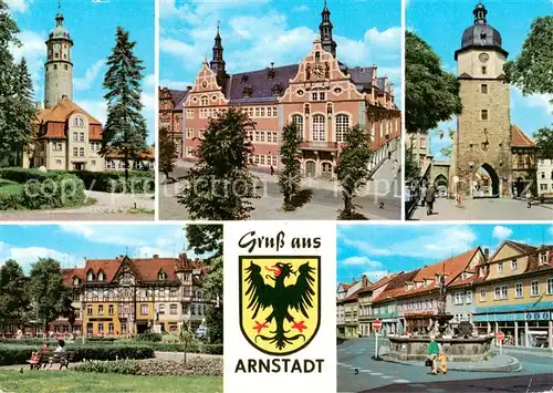AK / Ansichtskarte Arnstadt_Ilm Neideckturm Rathaus Riedtor Schloss Rathausuhr Hopfenbrunnen Arnstadt_Ilm