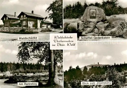 AK / Ansichtskarte Brotterode Waldschaenke Dreiherrnstein Scheffel Gedenkstein Am Rennsteig Blick zum Inselsberg Brotterode