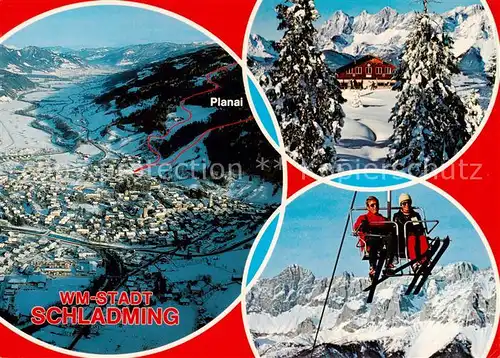 AK / Ansichtskarte 73843018 Schladming_Obersteiermark_AT Fliegeraufnahme mit Ennstal Planai und Hochwurzen Gasthaus Sessellift 