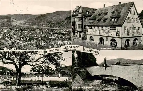 AK / Ansichtskarte 73843081 Haslach_Kinzigtal Luftbild Rathaus Schwimmbad Gut-Leut-Bruecke Haslach_Kinzigtal