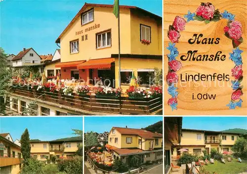 AK / Ansichtskarte Lindenfels_Odenwald Haus Manske Teilansichten Terrasse Liegewiese Lindenfels Odenwald