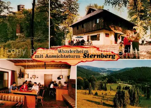 AK / Ansichtskarte 73844893 Gomadingen Wanderheim mit Aussichtsturm Sternberg Gaststube Panorama Gomadingen