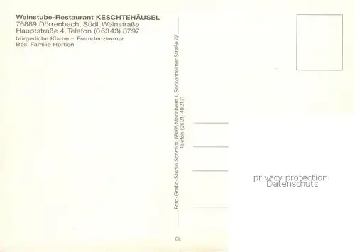 AK / Ansichtskarte 73844919 Doerrenbach_Bad_Bergzabern Weinstube Restaurant Keschtehaeusel Gaststube Ortsansicht Kirche 