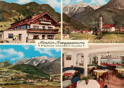 AK / Ansichtskarte 73845054 Weissbach_Pfronten Pension Bergpanorama Kirche Gastraum Weissbach Pfronten