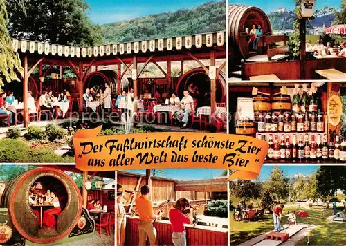 AK / Ansichtskarte 73845249 Riedenburg_Altmuehltal Fasslwirtschaft Biersorten Fass Schiesstand Minigolfanlage Riedenburg Altmuehltal