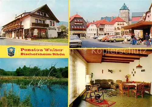 AK / Ansichtskarte 73845325 Bischofsheim_Rhoen Pension Walter Marktplatz Haus Unterweisenbrunn Weiher Bischofsheim Rhoen