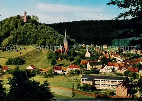 AK / Ansichtskarte 73845391 Hohenecken Ortsansicht mit Kirche und Burgruine Hohenecken