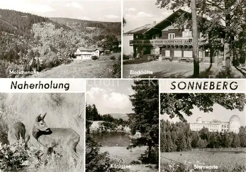 AK / Ansichtskarte Sonneberg__Thueringen Malschenalm Blockhuette Koenigsee Sternwarte Rehe 