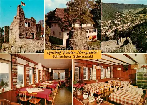 AK / Ansichtskarte Schramberg Ruine Gasthof Pension Burgstueble Gastraeume Panorama Schramberg