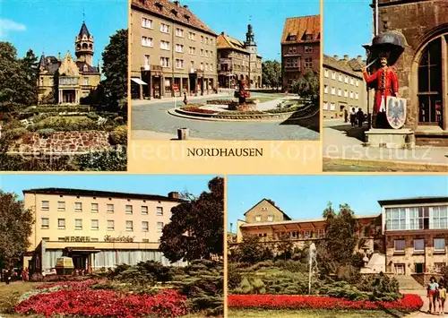 AK / Ansichtskarte Nordhausen__Harz Meyenburgmuseum Lutherplatz Roland HO Hotel Handelshof HOG Stadtterrasse 