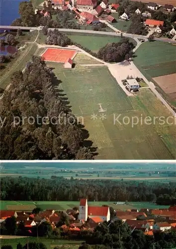 AK / Ansichtskarte Marxheim_Bayern Fliegeraufnahme Sport und Freizeitgelaende mit OT Bruck Blick von Norden mit Pfarrkirche St Peter und Paul Marxheim Bayern