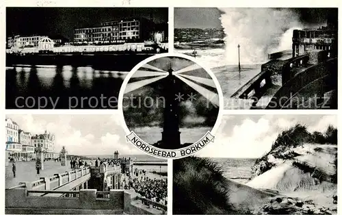 AK / Ansichtskarte Borkum_Nordseeheilbad Strand Sturmflut Leuchtturm Promenade Duenen 